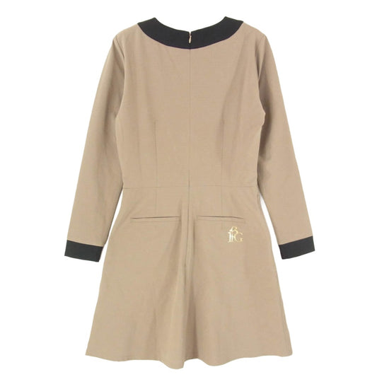 1piu1uguale3 ウノピュウノウグァーレトレ DST172 POE437 113 GOLF ゴルフ WHITE HEM COLOR ONEPIECE ホワイト ヘム カラー 長袖 ワンピース ブラウン系 2【美品】【中古】