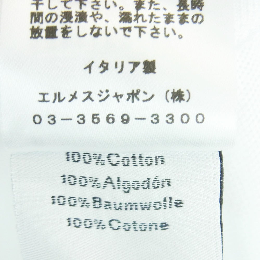 HERMES エルメス イタリア製 Hロゴ刺繍 コットン クルーネック カットソー 半袖 ポケット Tシャツ ホワイト系 XXL【極上美品】【中古】
