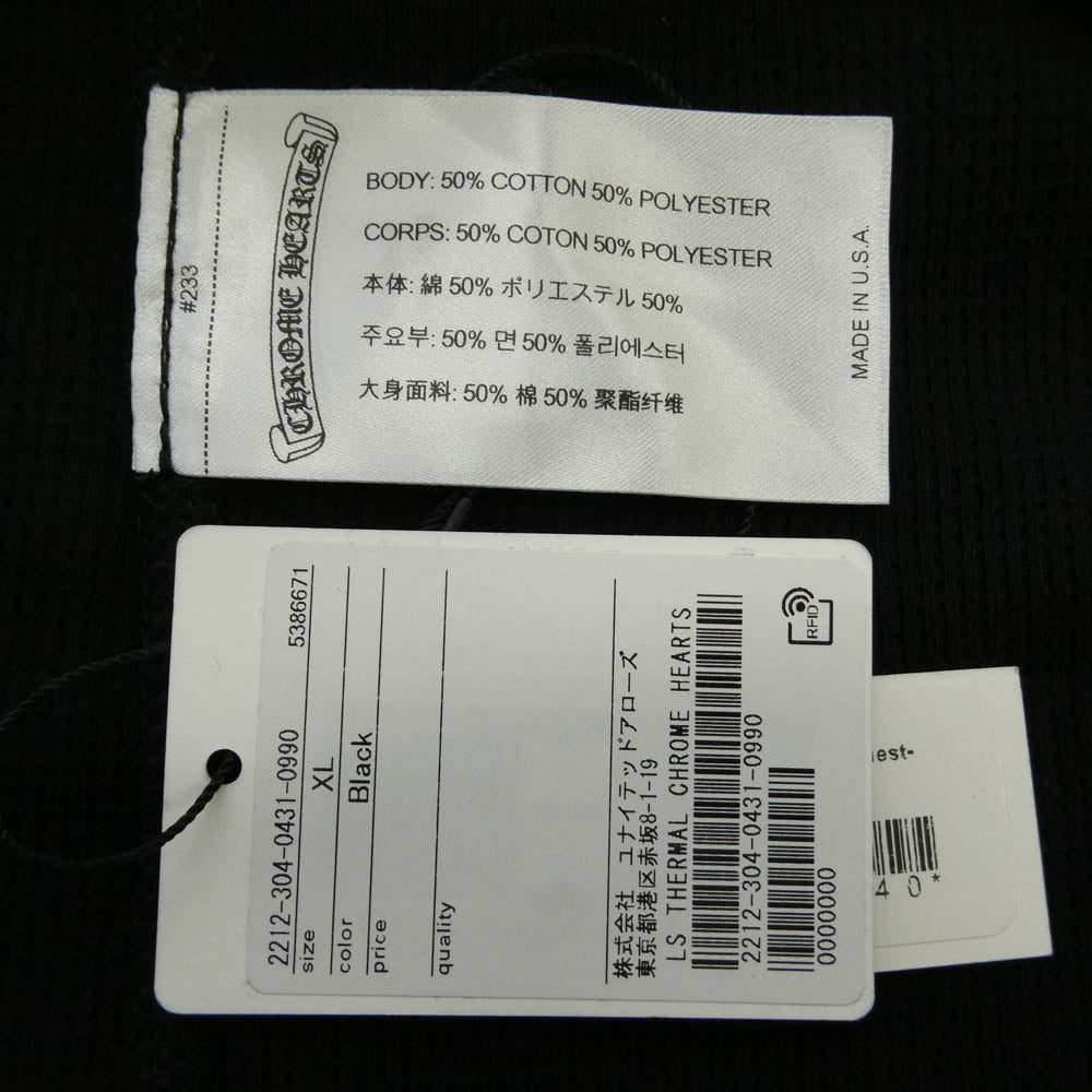 CHROME HEARTS クロムハーツ(原本無) TSHIRT-LS-THERMAL LS 袖ロゴプリント サーマル 長袖 カットソー ブラック ブラック系 XL【新古品】【未使用】【中古】