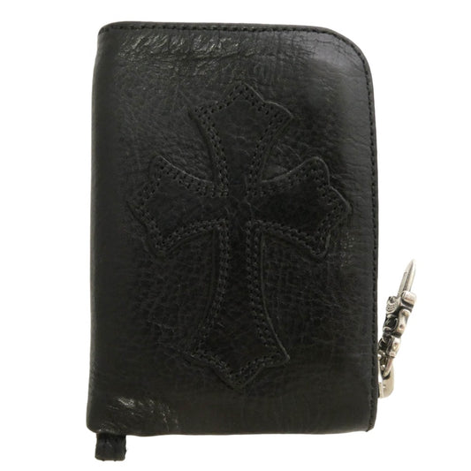 CHROME HEARTS クロムハーツ(原本無) TINY ZIP タイニージップウォレット レザークロスパッチ ダガージップ コンパクトウォレット ミニ財布 ブラック系 シルバー系【中古】