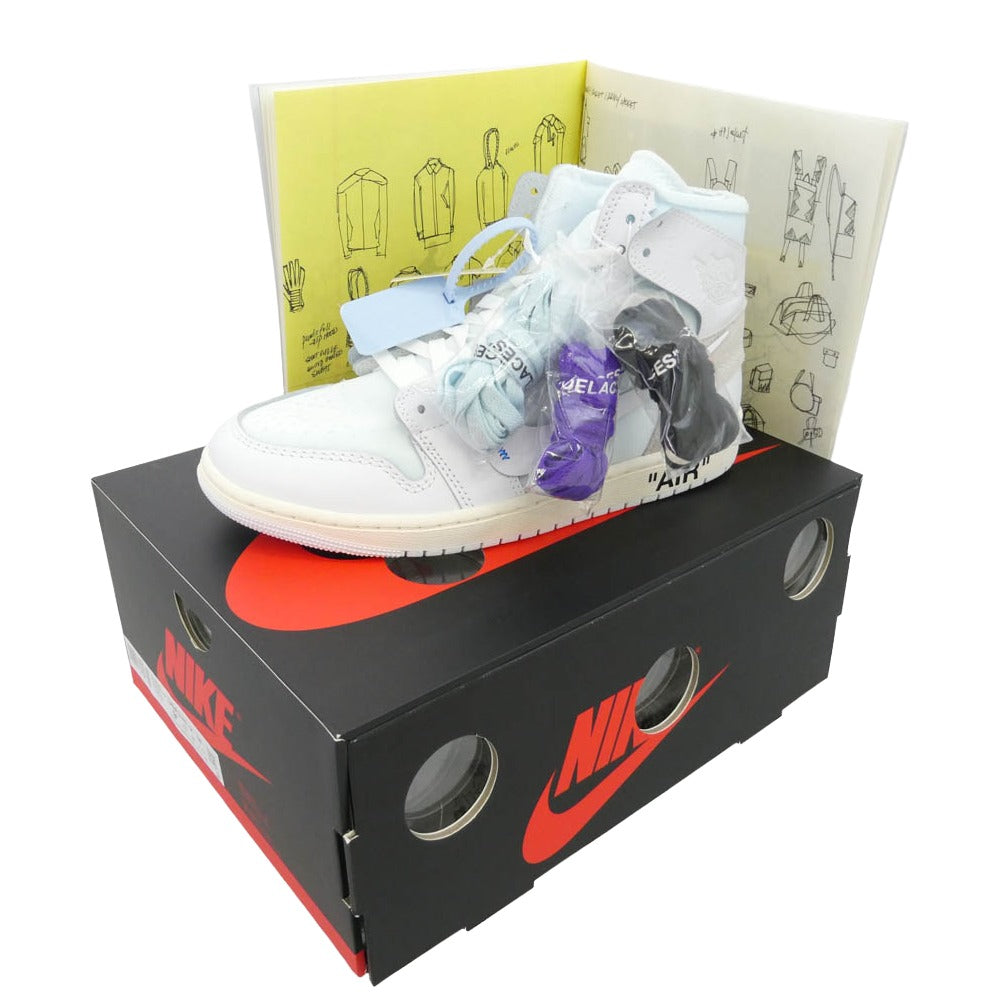 NIKE ナイキ AA3834-100 【フェイクバスターズ鑑定済】× Virgil Abloh Archive (V.A.A.) ヴァージルアブローアーカイブ Air Jordan 1 Retro High OG Alaska AJ1 エアジョーダン1 レトロ ハイ ハイカット スニーカー ライトブルー系 ホワイト系 27.5cm【新古品】【未使用】【中古】