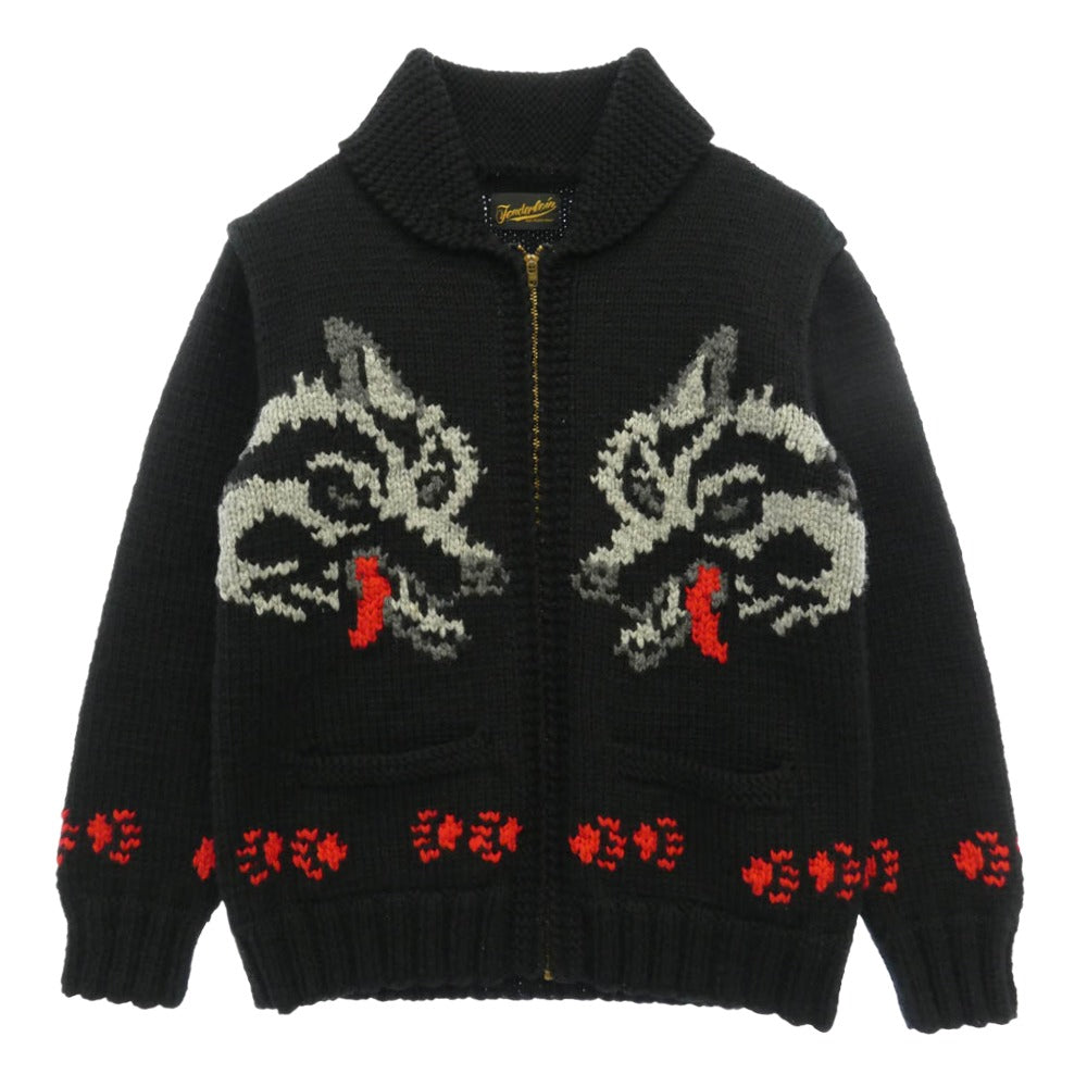 TENDERLOIN テンダーロイン T-COWICHAN WOLF カウチン ウルフ ニット ジップアップ ジャケット ブラック系 M【中古】 TENDERLOIN テンダーロイン T-COWICHAN WOLF カウチン ウルフ ニット