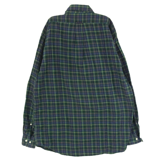 BURBERRY バーバリー 英国製 チェック 刺繍 ボタンダウン ロングスリーブ コットン シャツ 長袖 ネイビー系 XL【中古】