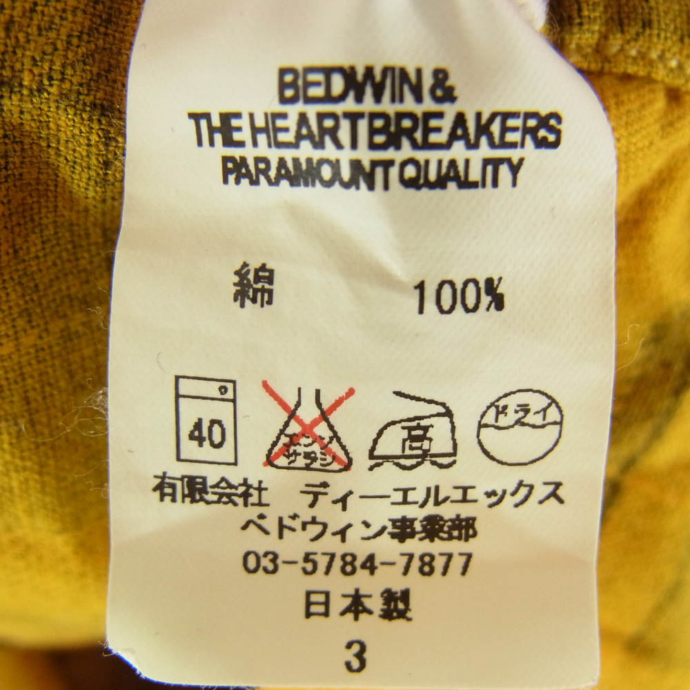 BEDWIN & THE HEARTBREAKERS ベドウィンアンドザハートブレイカーズ スタースナップボタン ウエスタン チェック 長袖 シャツ イエロー系 3【中古】