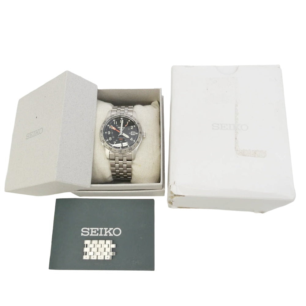 SEIKO セイコー SBSC011 5SPORTS GMT ファイブスポーツ 自動巻き 腕時計 シルバー系【美品】【中古】