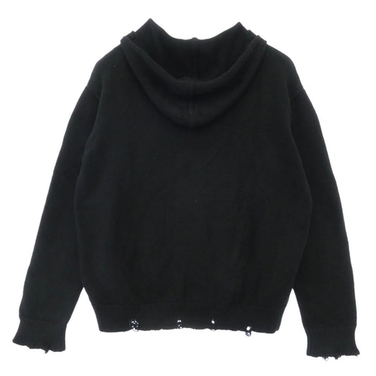 SAINT LAURENT サンローラン 712150 YALO2 ダメージ加工 デストロイ ニット プルオーバー フーディー パーカー ブラック系 XL【中古】