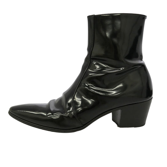 SAINT LAURENT サンローラン 732111 VASSILI ZIPPED BOOTS IN SMOOTH LEATHER ヴァッシーリ サイドジップ スムースレザー ヒールブーツ ブラック系 41【中古】