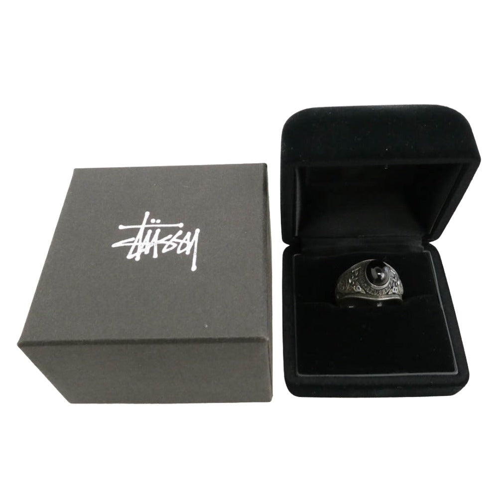 STUSSY ステューシー 00S 2008年モデル × JAM HOME MADE ジャムホームメイド 別注 オニキス シルバー カレッジ リング 指輪 SILVER シルバー系 ブラック系 18~19号【中古】