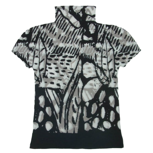 me ISSEY MIYAKE ミー イッセイミヤケ mi01fk765 総柄 半袖 カットソー ブラック系 ベージュ系 アイボリー系 サイズ表記なし【中古】
