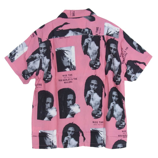 WACKO MARIA ワコマリア 20SS BOBMARLEY-WM-HI03 × BOB MARLEY S/S HAWAIIAN SHIRT ボブマーリー 総柄 半袖 ハワイアンシャツ アロハシャツ ピンク系 S【新古品】【未使用】【中古】