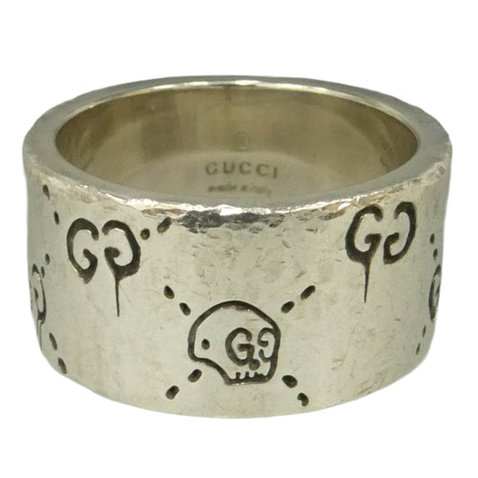 GUCCI グッチ GG ICON RING ロゴ 刻印 ワイドバンド リング 指輪 シルバー系 約21号【中古】