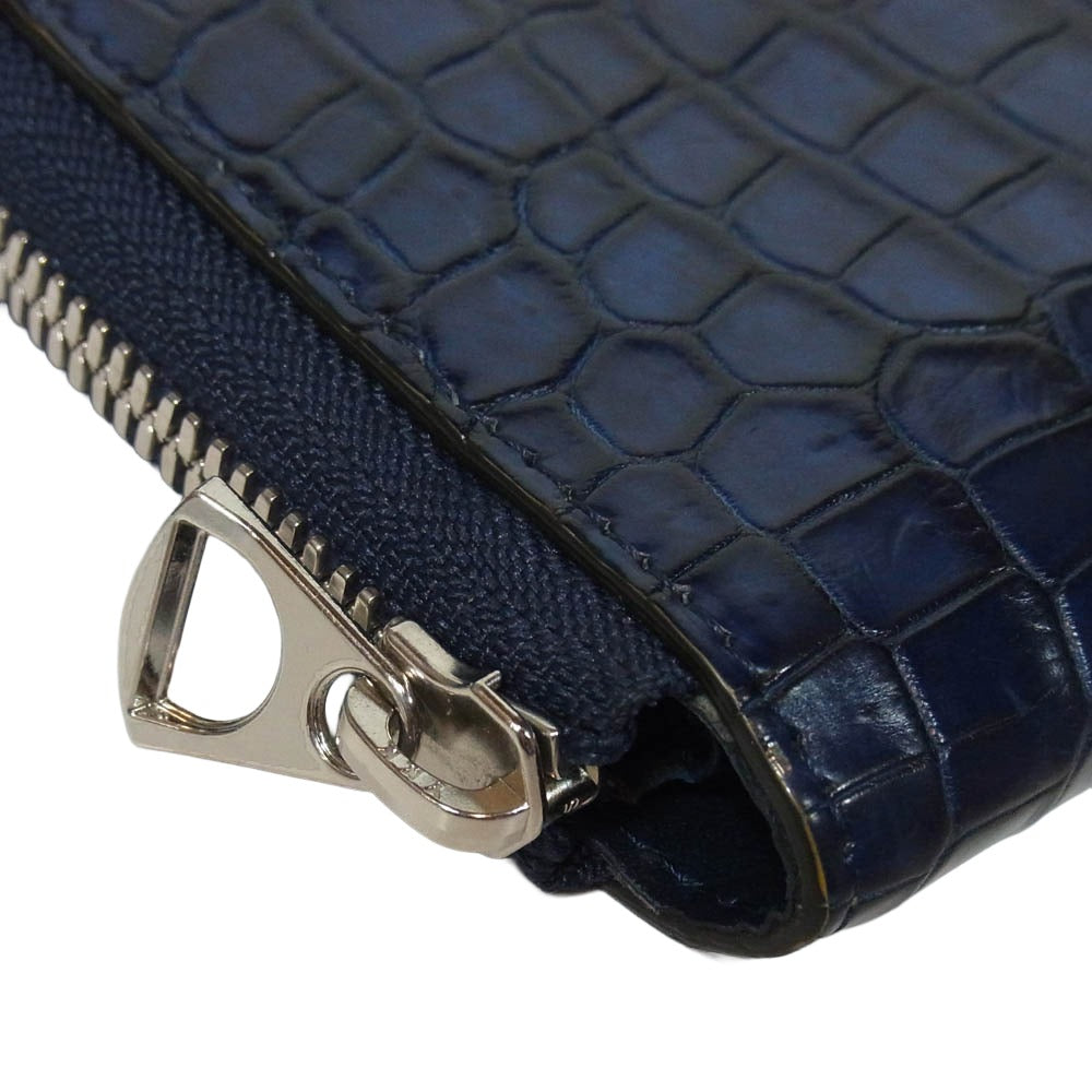 イッチ AI CROCO CRISTY SMART MID WLT 藍染めクロコ クリスティ レザー ラウンドジップ コンパクト ウォレット 財布 ネイビー系【中古】
