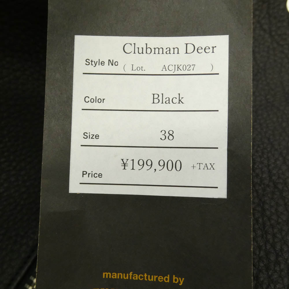 FINE CREEK LEATHERS ファインクリークレザー ACJK027 CLUBMAN DEER クラブマン ディアスキン レザー ライダースジャケット ブラック系 38【極上美品】【中古】