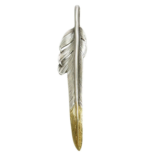 LARRY SMITH ラリースミス 18K 先金 剣先 カゼキリ フェザー ペンダントトップ Lサイズ 73mm シルバー系 ゴールド系【中古】