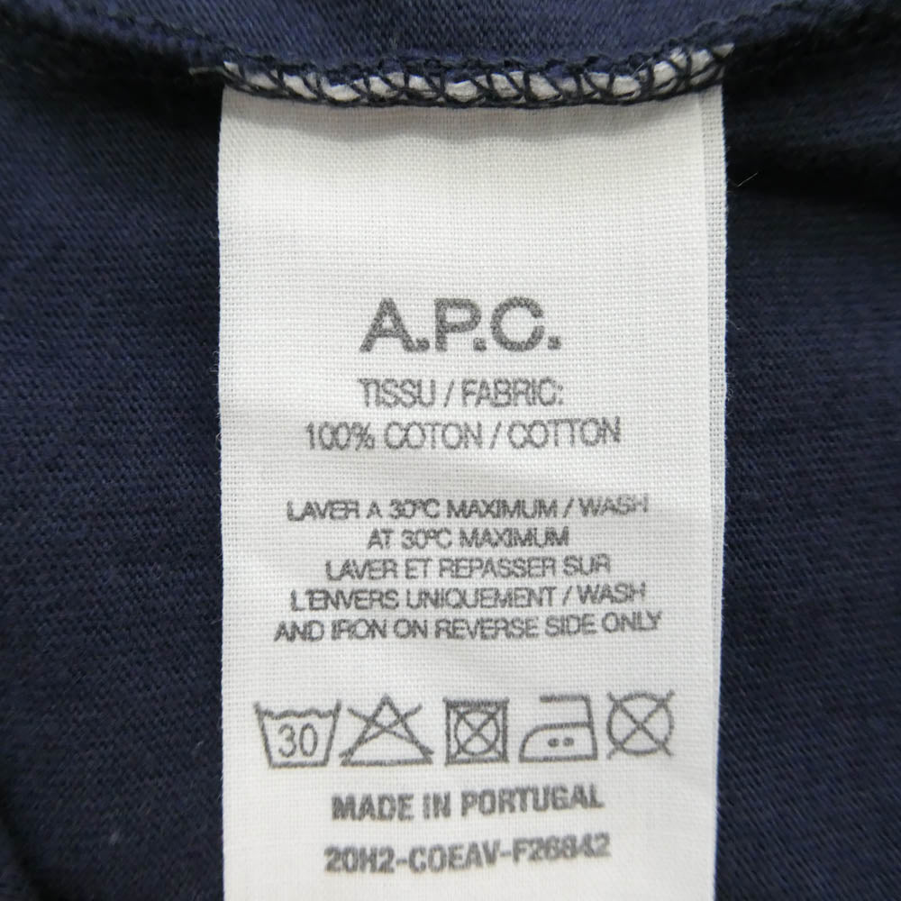 A.P.C. アーペーセー F26842 RUE MADAME PARIS ロゴ刺繍 リュ マダム パリ Tシャツ 半袖カットソー ネイビー系 XS【中古】
