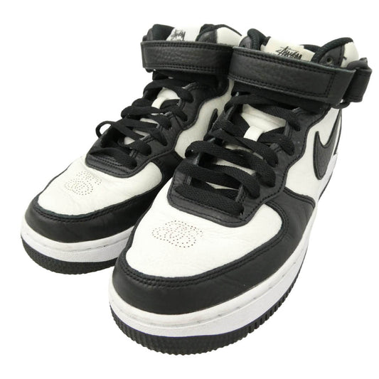 NIKE ナイキ STUSSY ステューシー 22SS DJ7840-002 × STUSSY Air Force 1 Mid Black and Light Bone ステューシー エアフォースミッド ブラック アンド ライトボーン スニーカー ブラック系 ホワイト系 24cm【中古】