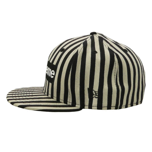 Supreme シュプリーム NEW ERA ニューエラ 13AW × New Era Striped Box Logo Cap ニューエラ ストライプ ボックスロゴ キャップ ブラック系 グレー系 58.7cm【中古】