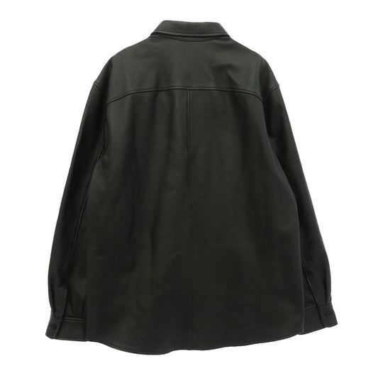 Supreme シュプリーム 21AW LEATHER SHIRT BOX LOGO ボックスロゴ 型押し レザー シャツ ブラック系 L【極上美品】【中古】