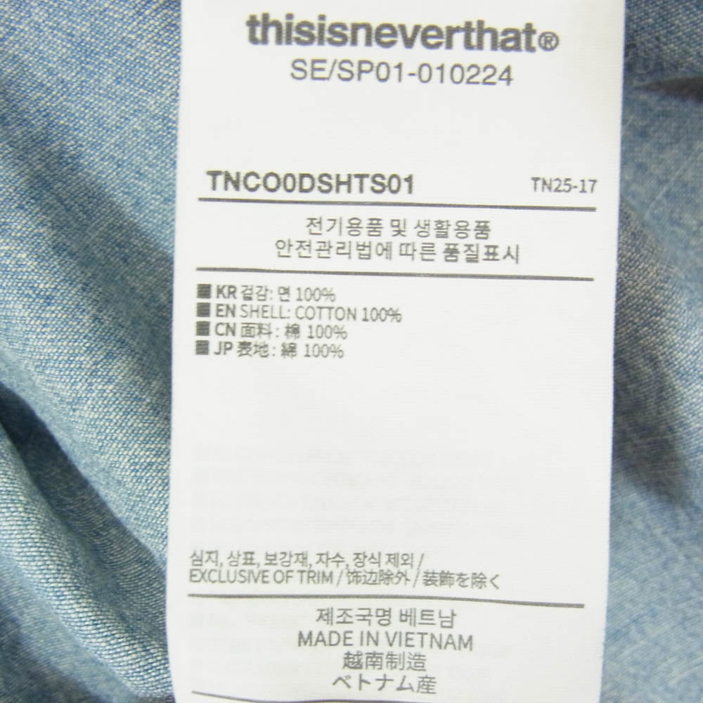 ディスイズネバーザット TNCO0DSHTS01 Washed Denim S/S Shirt ロゴ刺繡 ウォッシュド デニム ショートスリーブ 半袖 シャツ インディゴブルー系 M【中古】