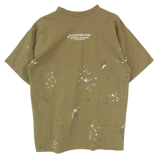 NEIGHBORHOOD ネイバーフッド 21SS DRIP C-TEE.SS ペイント加工 ロゴ プリント ショートスリーブ 半袖 Tシャツ カーキ系 M【中古】