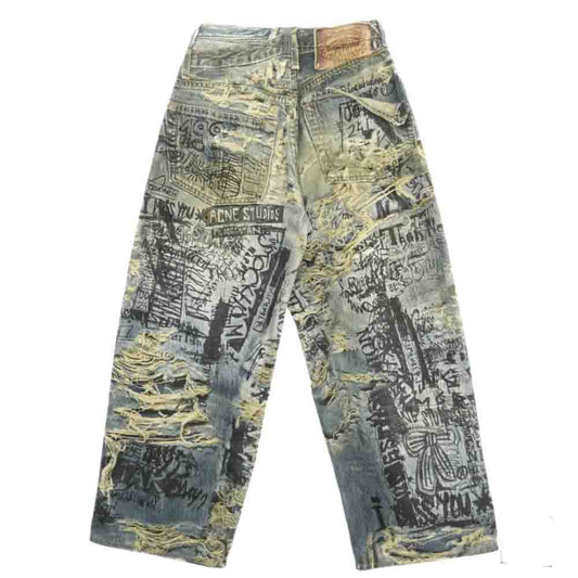 ACNE STUDIOS アクネストゥディオズ FN-MN-TROU001097 BK0679 SUPER BAGGY FIT JEANS 転写プリント総柄 ルーズ フィット デニム パンツ インディゴブルー系 マルチカラー系 46【中古】