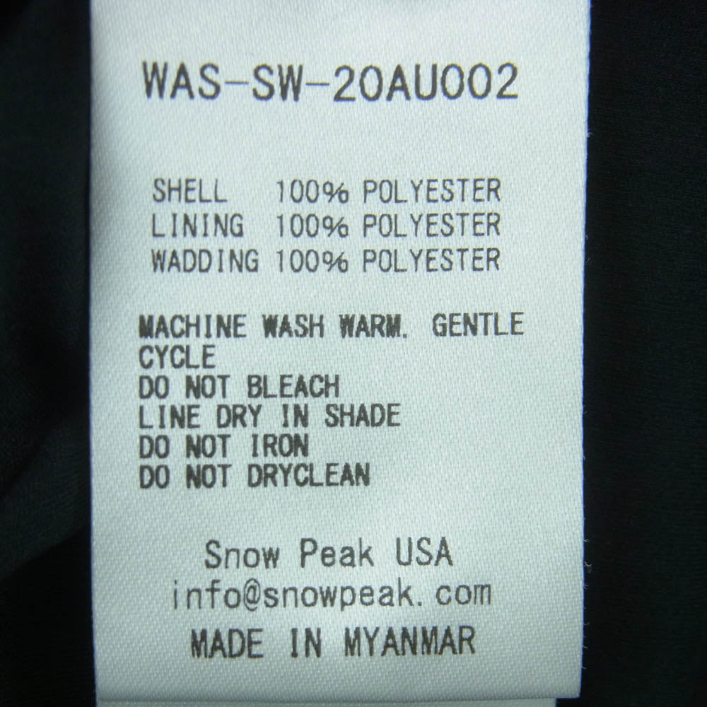WIND AND SEA ウィンダンシー snowpeak スノーピーク 20AW WAS-SW-20AU002 FLEXIBLE INSULATED PULL HOODIE 中綿 フーディー パーカー ブラック系 L【中古】