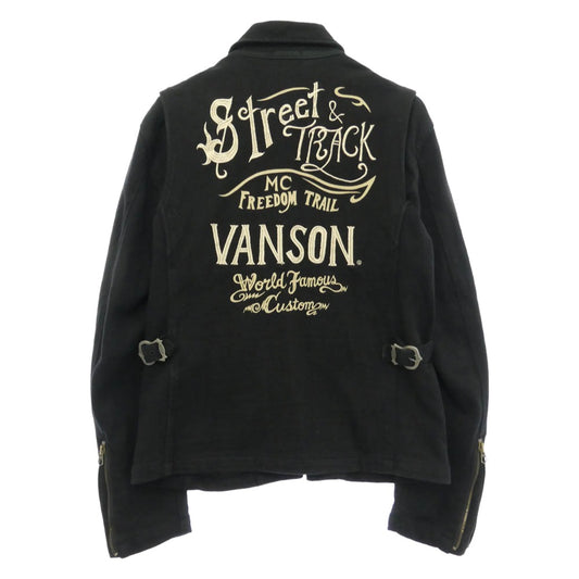 VANSON バンソン Street & Track 刺繍 ジップ ジャケット ブラック系 L【中古】