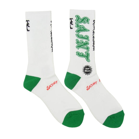 SAINT MICHAEL セントマイケル 26SS SM-MK8-0000-108 SAINT SOCKS GREEN セントソックス 靴下 グリーン ホワイト系 M【新古品】【未使用】【中古】