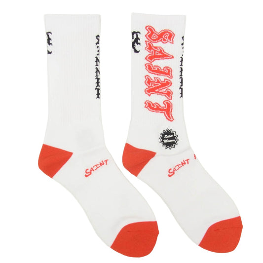 SAINT MICHAEL セントマイケル 26SS SM-MK8-0000-106 SAINT SOCKS RED セントソックス 靴下 レッド ホワイト系 M【新古品】【未使用】【中古】