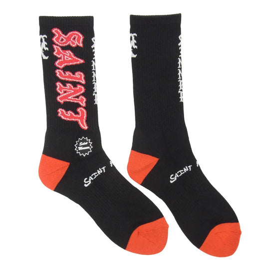 SAINT MICHAEL セントマイケル 26SS SM-MK8-0000-110 SAINT SOCKS BLACK RED セントソックス 靴下 ブラック&レッド ブラック系 M【新古品】【未使用】【中古】