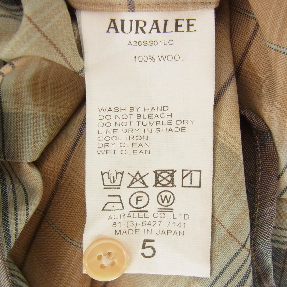 AURALEE オーラリー A26SS01LC SUPER LIGHT WOOL CHECK SHIRT スーパーライトウール チェック 長袖 シャツ マルチカラー系 5【極上美品】【中古】