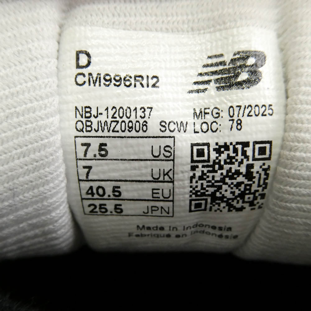 NEW BALANCE ニューバランス CM996RI2 996 レザー スニーカー ブラック系 ホワイト系 25.5cm【美品】【中古】