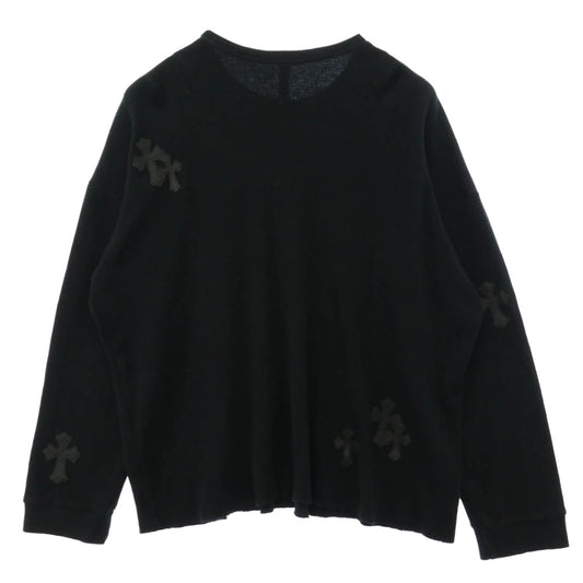 CHROME HEARTS クロムハーツ(原本無) Y NOT クロスパッチ付き サーマル 長袖 カットソー ブラック系 XL【中古】