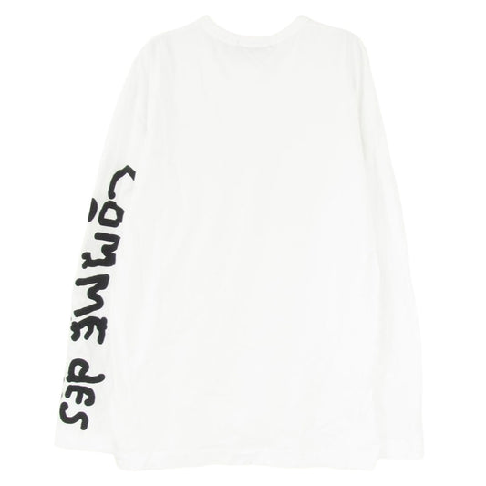 COMME des GARCONS コムデギャルソン 23AW KK-T102 青山店限定 Alisa Yoffe アリサ ヨッフェ 手書き風 ロゴプリント グラフィック クルーネック 長袖 Tシャツ カットソー ホワイト系 XL【中古】