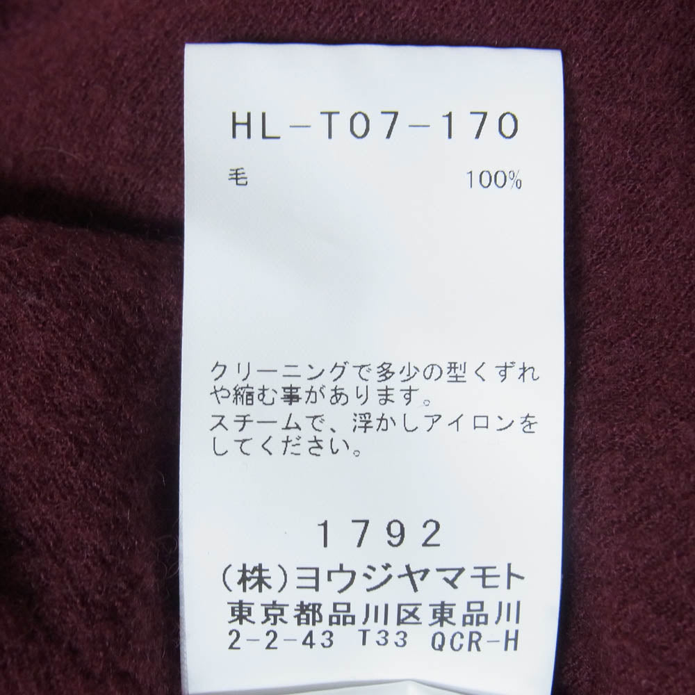 Yohji Yamamoto POUR HOMME ヨウジヤマモトプールオム 24AW HL-T07-170 SUPER120 ウール天竺 フードネック ニット プルオーバー パーカー エンジ系 3【中古】