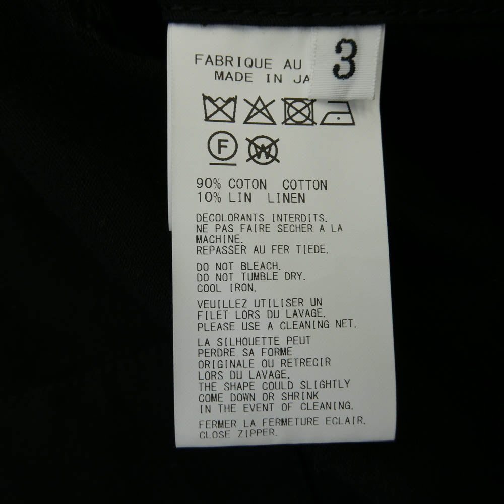 ワイズフォーメン ヨウジヤマモト 25SS MP-Y06-006 FASTENER BLOUSON コットンリネン ファスナーブルゾン ジップアップジャケット ブラック系 3【中古】