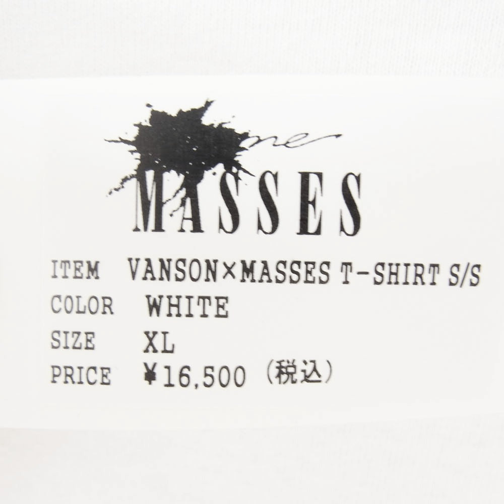 VANSON バンソン MASSES マシス x MASSES マシス T-SHIRT S/S ロゴプリント 半袖 Tシャツ ホワイト系 XL【極上美品】【中古】
