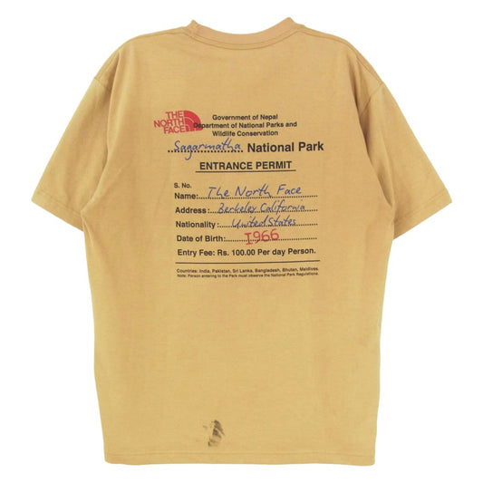 THE NORTH FACE ノースフェイス 24SS NT32340 S/S Entrance Permission Tee ロゴ刺繍 バックプリント ショートスリーブ エントランス パーミッション 半袖 Tシャツ ベージュ系 M【中古】