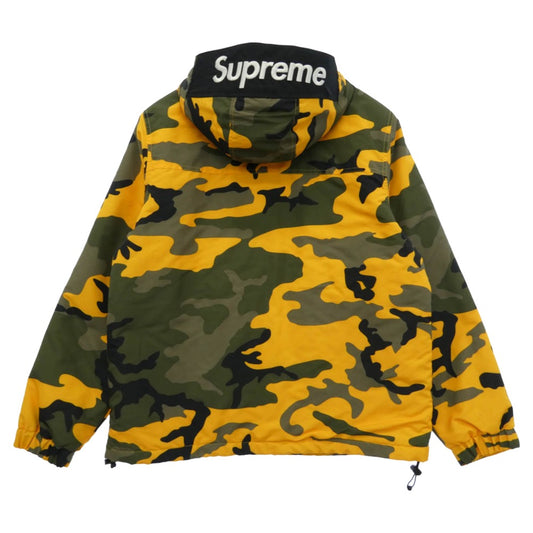 Supreme シュプリーム 17AW logo hooded half zip pullover Yellow Camo ロゴ ハーフジップ プルオーバーパーカー カモ柄 ジャケット カーキ系 S【中古】