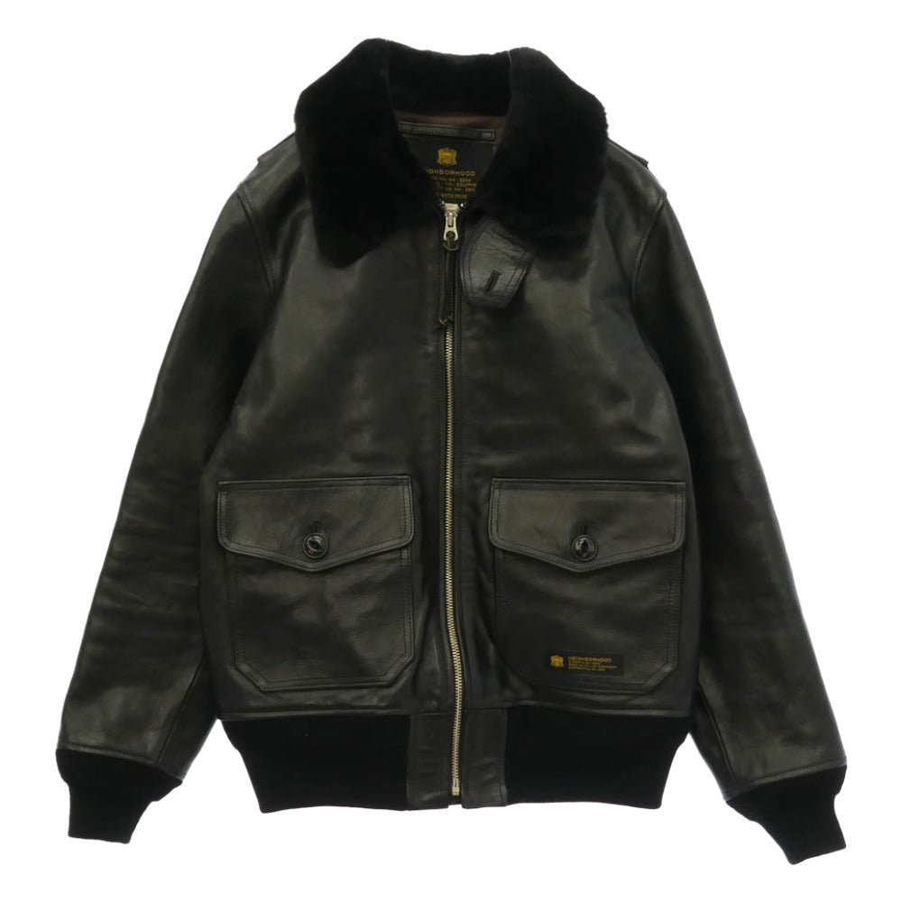 NEIGHBORHOOD ネイバーフッド 142CCNH-JKM03 G-1 HL-JKT 襟ボア 馬革 ハトメ穴 ホース フライト レザー ジャケット ブラック系 S【中古】