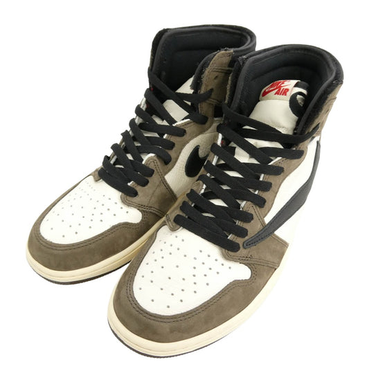 NIKE ナイキ CD4487-100 × Travis Scott 【フェイクバスターズ鑑定済】Air Jordan 1 Retro High OG TS SP Sail Dark Mocha AJ1 トラヴィススコット エアジョーダン1 レトロ ハイ ハイカット スニーカー ホワイト系 ブラウン系 28cm【極上美品】【中古】