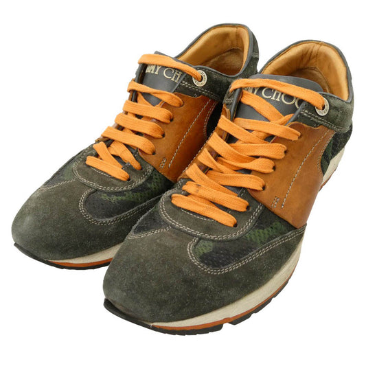 JIMMY CHOO ジミーチュウ スエード レザー カモ ローカット スニーカー マルチカラー系 41【中古】