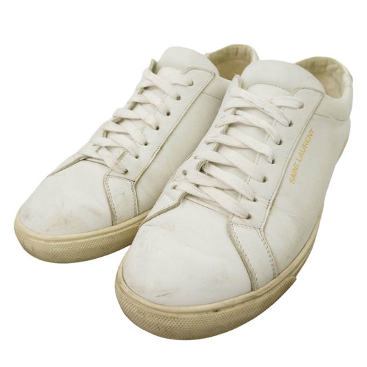 SAINT LAURENT サンローラン 606833 ANDY LOW TOP SL SNEAKER アンディ ロゴ レザー ローカット スニーカー オフホワイト系 41【中古】