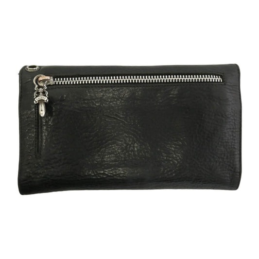 CHROME HEARTS クロムハーツ(原本無) WAVE CROSS BALL ウェーブ クロスボールボタン レザー ウォレット 財布 ブラック系【中古】