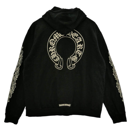 CHROME HEARTS クロムハーツ(原本無) SWTSHRT HD ZIP 袖フローラル バックホースシュー ダガージップ パーカー フーディー ブラック系 XL【中古】