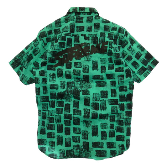 Supreme シュプリーム 14SS Block Print Shirt ブロック プリント 半袖 シャツ グリーン系 S【中古】