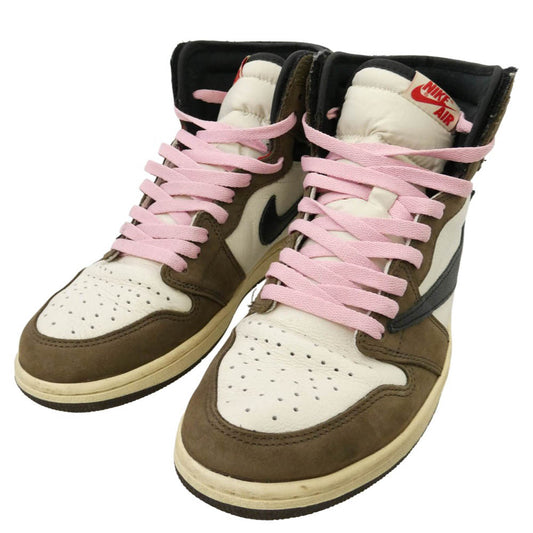 NIKE ナイキ 19SS CD4487-10 × Travis Scott Air Jordan 1 Retro High OG TS SP Sail Dark Mocha 【フェイクバスター鑑定済】トラヴィススコット エアジョーダン1 レトロ ハイ OG TS SP ハイカット スニーカー ブラウン系 28cm【中古】