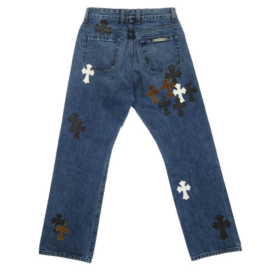 CHROME HEARTS クロムハーツ(原本無) JEAN STRTLG FBRC レザーセメタリークロスパッチ デニムパンツ インディゴブルー系 32【美品】【中古】