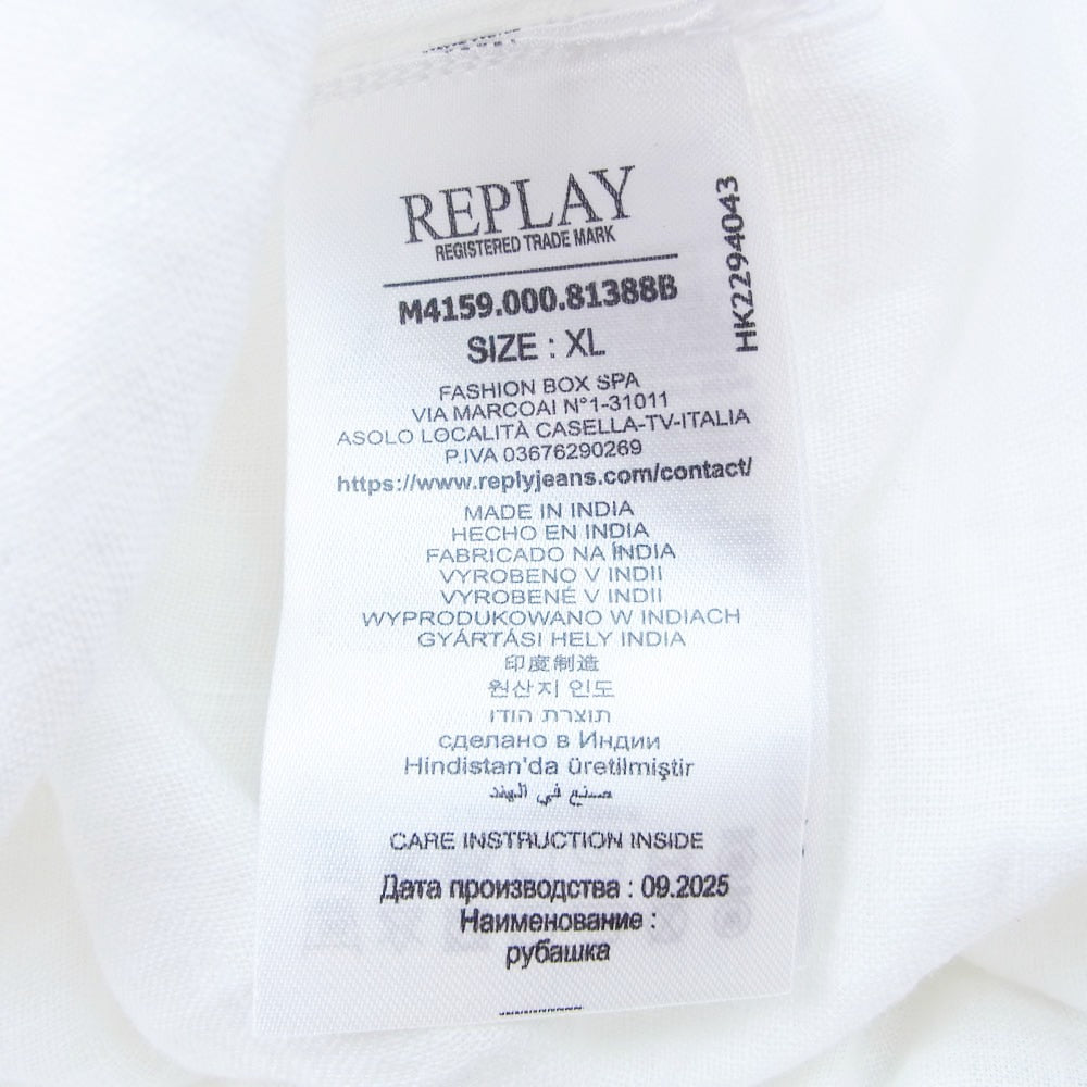 REPLAY リプレイ ガーメントダイ リネン 長袖 シャツ ホワイト系 XL【美品】【中古】