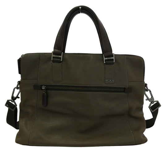 TUMI トゥミ 68516STM BEACON HILL Branch Slim Laptop Leather Brief レザー ブリーフケース ビジネスバッグ カーキ系【中古】